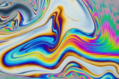 Psychedelic multicolored patterns background. Photo macro shot of soap bubble Stock Photos