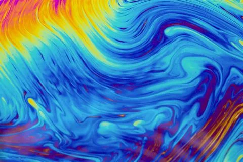 Psychedelic multicolored patterns background. Photo macro shot of soap bubble Stock Photos