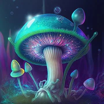 Psychedelic mushrooms in forest. Generative AI. Not based on any actual scene or Stock Illustration