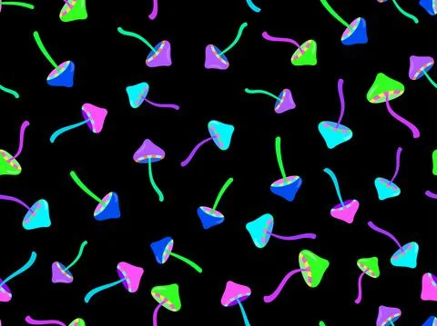 Psychedelic mushrooms seamless pattern. Acid trip, colorful mushrooms in the  Stock Illustration