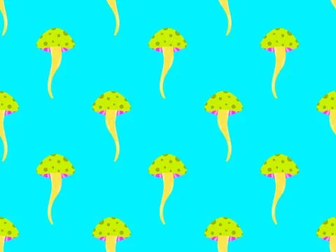 Psychedelic mushrooms seamless pattern. Acid trip, colorful mushrooms in the  Stock Illustration