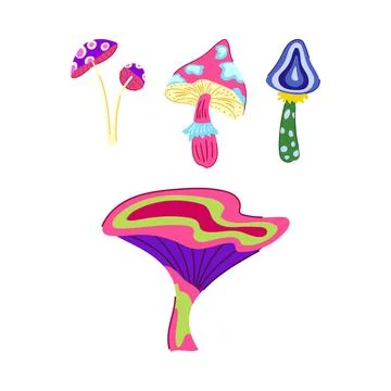 Psychedelic mushrooms vector illustration creating vibrant fantasy nature d.. Stock Illustration