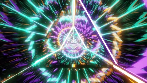 Psychedelic Neon Geometry – Abstract Light Burst Visual Art Stock Footage 303132034