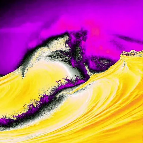 Psychedelic Neon Ocean Wave Loop with Dark Gothic Church Bells Audio Stock Footage 335584426