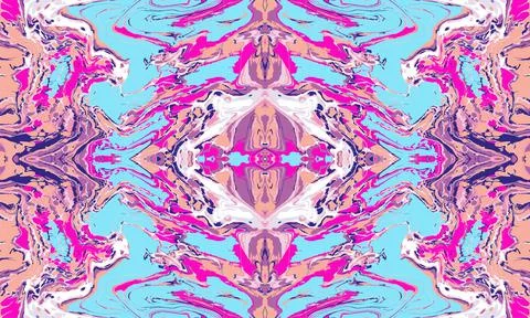 Psychedelic ornament with fluid marble effect in violet on blue. Stock Illustration