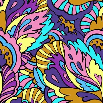 Psychedelic ornamental pattern. Hand drawn texture with floral and botanical Illustrazione stock