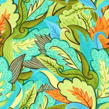Psychedelic ornamental pattern. Watercolor hand drawn texture with floral and Stock Illustration