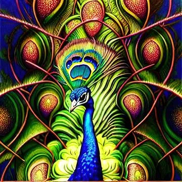 Psychedelic peacock illustration Illustrazione stock