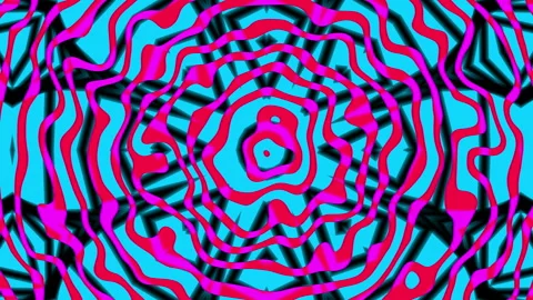 Psychedelic Pink and Cyan Wavy Rings Digital Background Loop Video stock 342306859