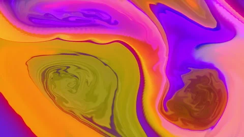 Psychedelic pink, yellow fluids mixing, swirling. Digital animation. Stock Footage 344492850