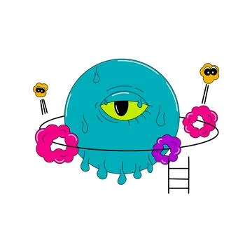 Psychedelic Planet character with one eye in groovy style. Flat isolated ve.. Stock Illustration
