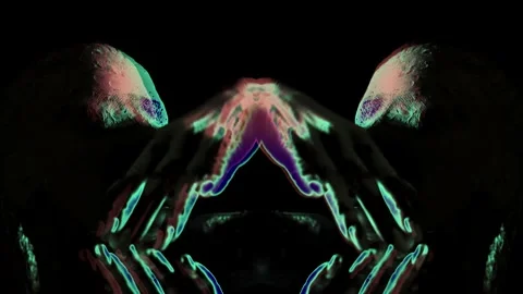 Psychedelic portrait of a woman in nirvana with a split personality in the dark Stock Footage 221413898