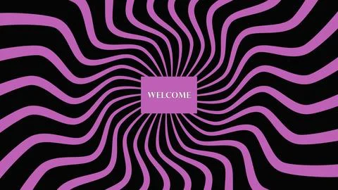 Psychedelic purple wavy lines radiating from central welcome sign rectangle.. Stock Illustration
