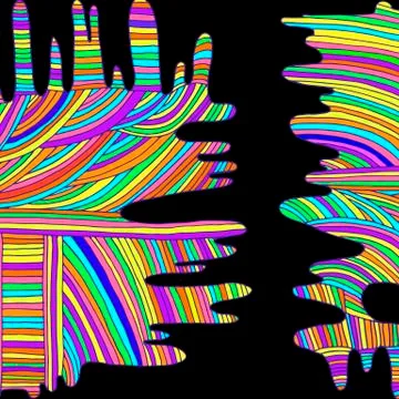 Psychedelic, rainbow background of lines, black background. Stock Illustration