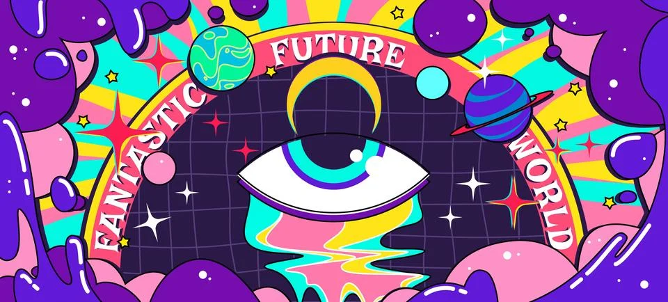 Psychedelic retro poster with abstract shapes 스톡 일러스트