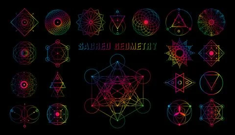 Psychedelic Sacred geometry vector design elements. Alchemy, religion Illustrazione stock