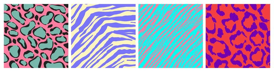Psychedelic seamless animal patterns set 스톡 일러스트
