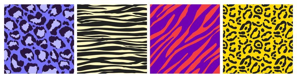 Psychedelic seamless animal patterns set 스톡 일러스트
