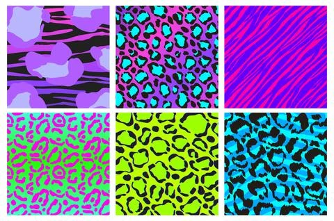 Psychedelic seamless animal patterns set 스톡 일러스트