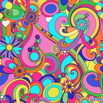 Psychedelic seamless doodle pattern. Stock Illustration