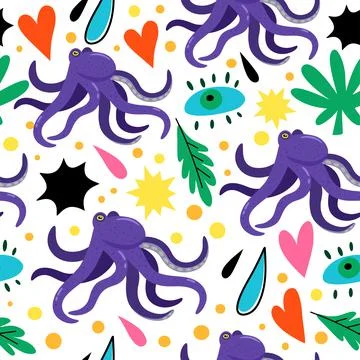 Psychedelic seamless pattern with doodle colorful design elements. Abstract Illustrazione stock