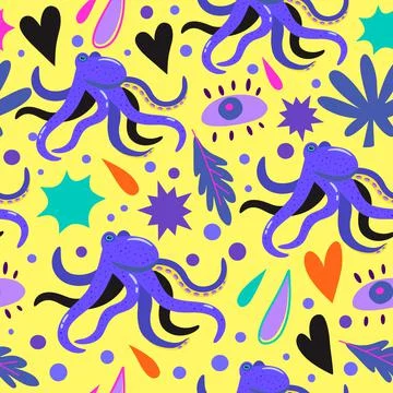 Psychedelic seamless pattern with doodle colorful design elements. Abstract Stockillustratie