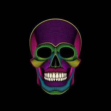 Psychedelic skull engraved Illustrazione stock