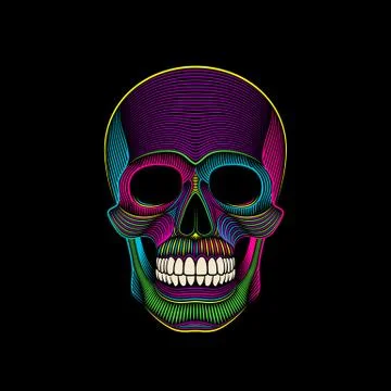 Psychedelic skull engraved Illustrazione stock