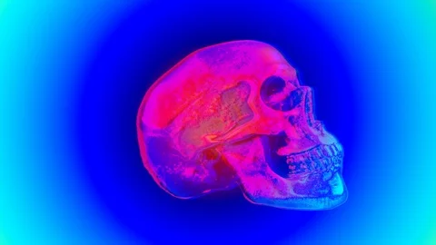 Psychedelic Skull Multicolored Glitch Loop Stock Footage 123006031