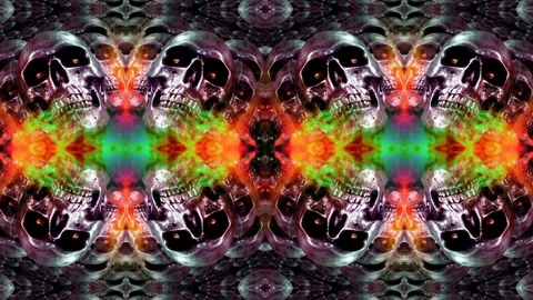 Psychedelic Skulls Dark Spell, Dead Souls Multicolored Loop Stock Footage 123279854