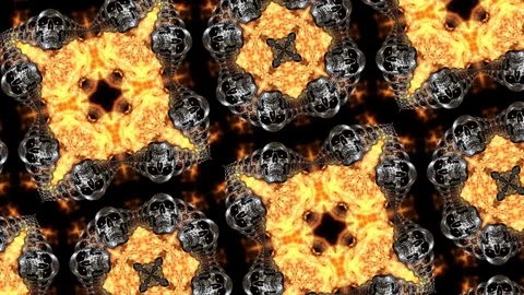 Psychedelic Skulls On Fire Kaleidoscope Loop Stock Footage 123231806