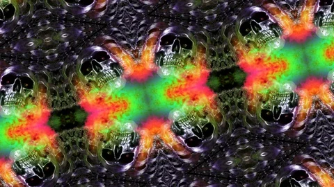 Psychedelic Skulls Kaleidoscope Multicolored Loop Stock Footage 123280530