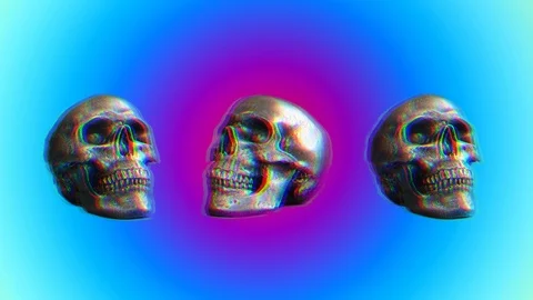 Psychedelic Skulls Spinning Loop Background Stock Footage 122385098