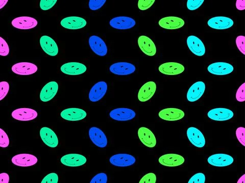 Psychedelic smile faces seamless pattern. Rave psychedelic, acid trip. Colorf Stock Illustration