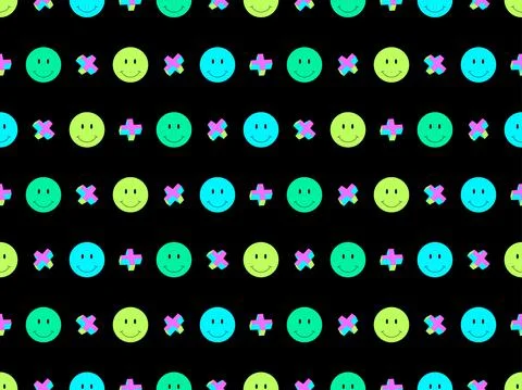 Psychedelic smile faces seamless pattern. Rave psychedelic, acid trip. Colorf Stock Illustration