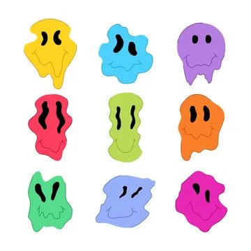 Psychedelic smile set cartoon vector illustration Stock Illustration