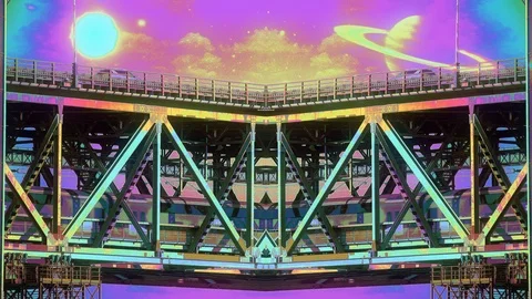 Psychedelic Space Bridge Traffic Hypnotic Loop Stock Footage 106986280