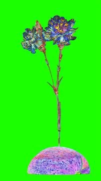 Psychedelic space carnations with green background Stock Illustration