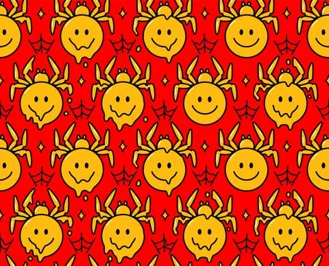 Psychedelic spider smile face character. Vector hand drawn doodle cartoon Stock Illustration