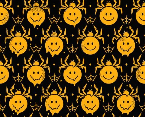 Psychedelic spider smile face character. Vector hand drawn doodle cartoon Stock Illustration