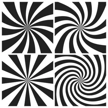 Psychedelic spiral with radial gray rays. Swirl twisted retro background. Com Ilustración de archivo