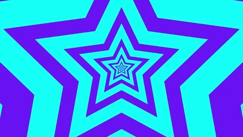 Psychedelic Star Tunnel Hypnosis Animation - Retro Purple and Cyan Stock Footage 333472124