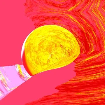 Psychedelic sun rising over pink landscape. Visual art decor. Cool idea. Stock Illustration