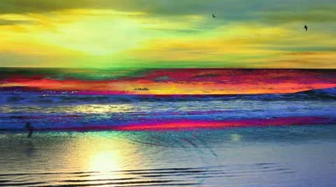 Psychedelic Sunset &amp; 3 birds #1 Stock Footage 10791861