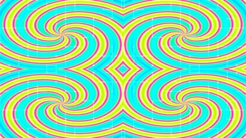 Psychedelic Swirl Background with Yellow &amp; Cyan Retro Abstract Wave Patterns Stock Footage 336163083