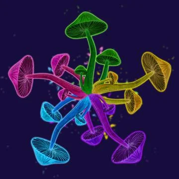 Psychedelic toadstool neon circle illustration Stock Illustration