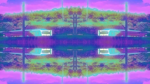 Psychedelic Train Fusion Mirror Effect Glitch Loop Stock Footage 106866012