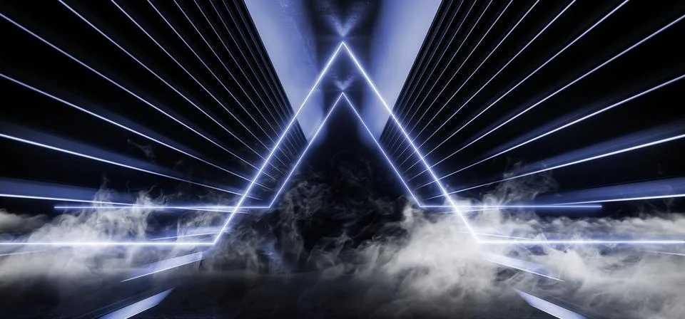Psychedelic Triangle Sci Fi Smoke Neon Laser Spaceship Future Dark Corridor G Stock Illustration