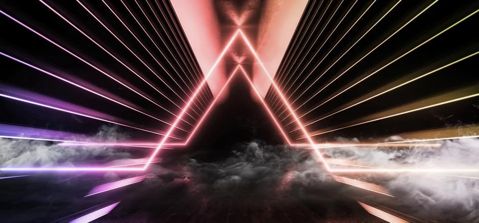 Psychedelic Triangle Sci Fi Smoke Neon Laser Spaceship Future Dark Corridor G Stock Illustration