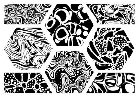 Psychedelic trippy figures set. Abstract minimalistic creativity and art. Blob Stock Illustration